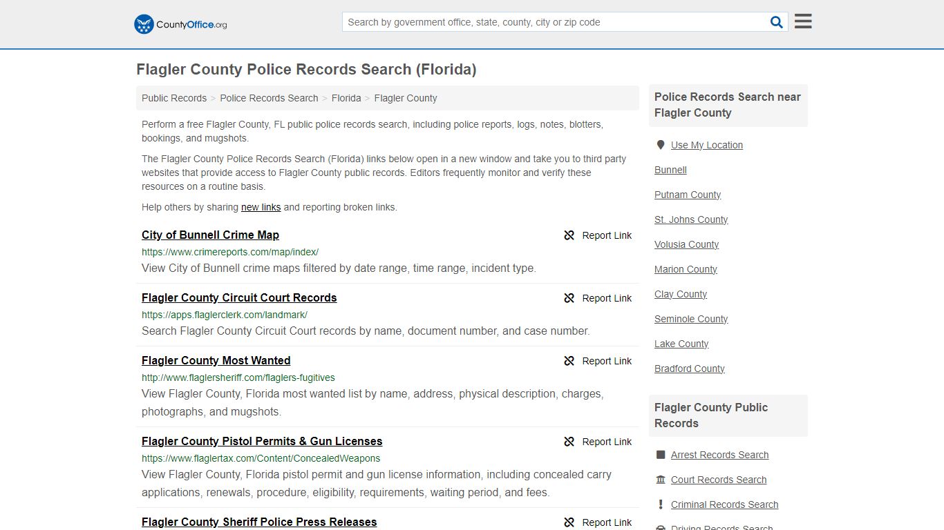 Flagler County Police Records Search (Florida) - County Office